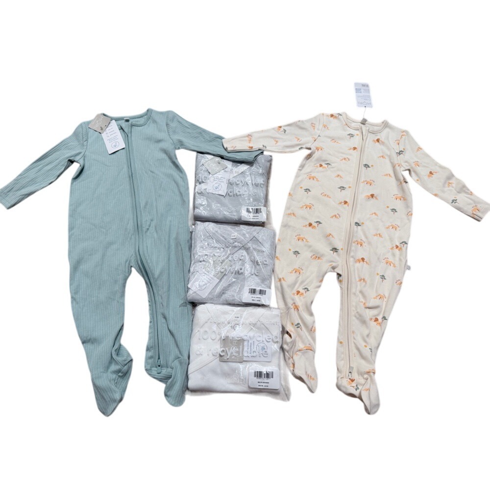 Mori NEW Cozy Kids Pajama Set 6-9 months Cream Green animals Onesies sleepers